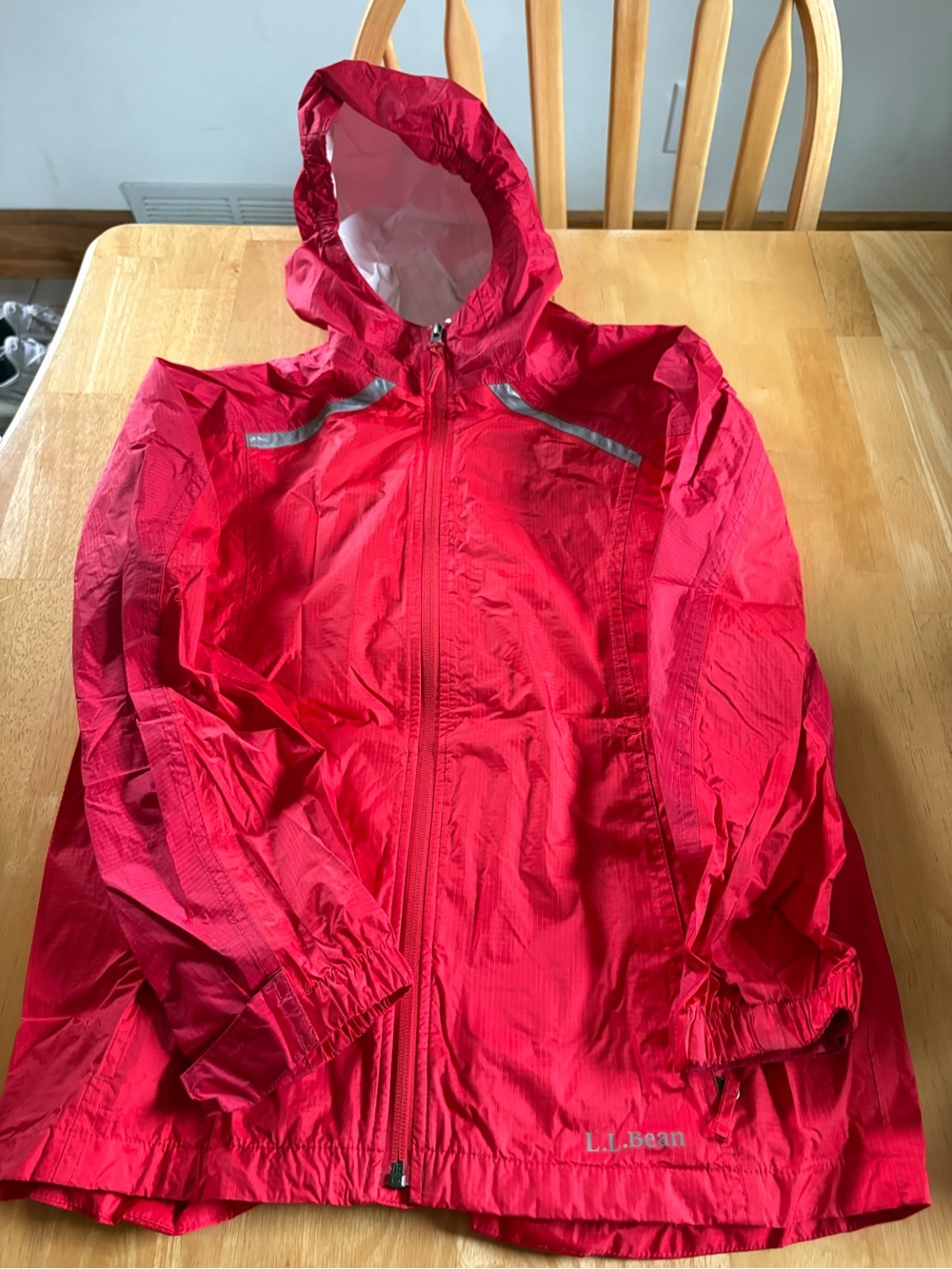 L.L. Bean Red Hooded Rain Jacket